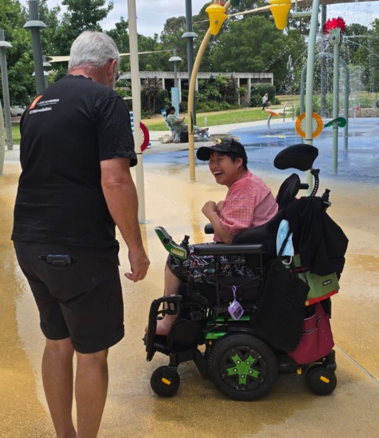 NDIS participant outdoor water play activity | The Junction Works